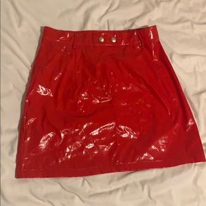 Shiny red mini skirt